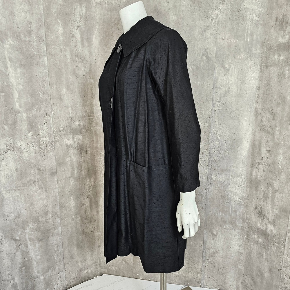 Vintage 50s 60s Black Raw Silk Coat Wide Collar Oversized Buttons ILGWU - Picture 9 of 13